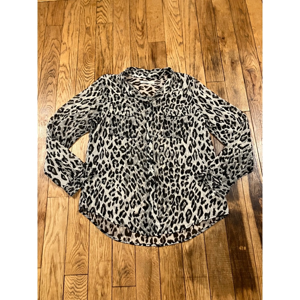 Old Navy Leopard Print Blouse Button‎ Down Long Sleeve Black White Size L